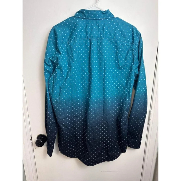 AMERICAN EAGLE Seriously Soft Oxford Collar Button Shirt T L Teal Navy Ombr#0872 - Picture 6 of 8